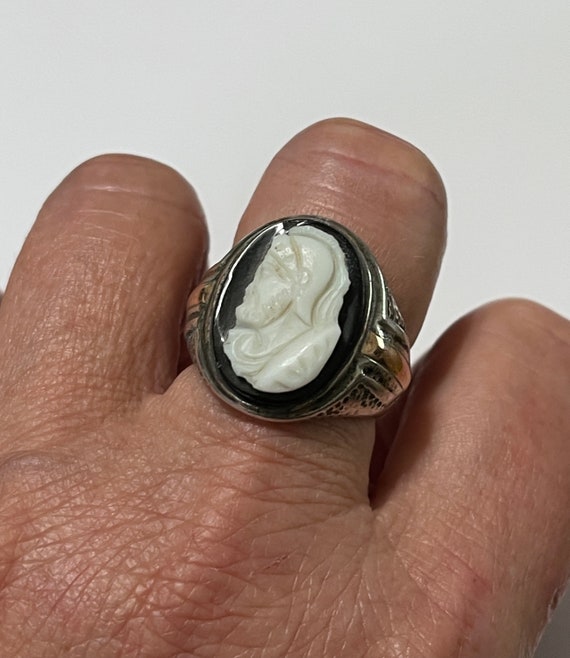 Cameo Ring - Vintage Sterling Solver & 10k Rosy G… - image 3