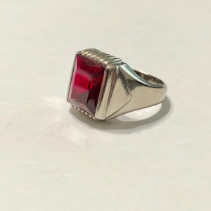 Art Deco10k White Gold Bezel Set Emerald Cut Synthetic Ruby With ...