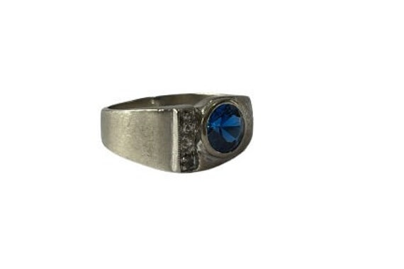 Created Blue Spinel Ring - Vintage 10k White Gold… - image 3