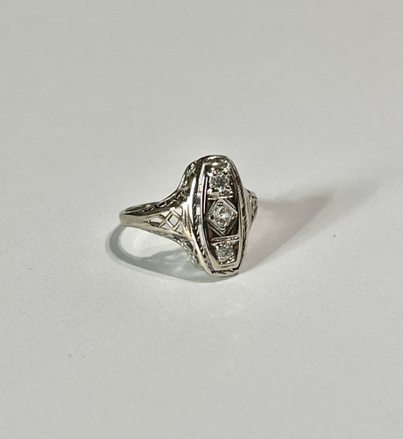 Art Deco Ring - Vintage 14k White Gold  Shield St… - image 6