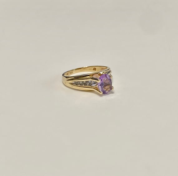 Amethyst & Diamond Ring-10k Yellow Gold Vintage P… - image 2