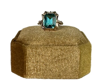 Vintage 10k Yellow Gold Simulated Aquamarine Cocktail Ring - 1940s Size 6 1/4