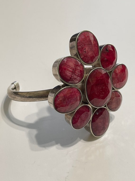 Natural Raw Ruby Cuff Bangle In 925 Sterling Silve