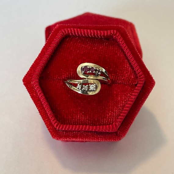 Vintage Ruby Diamond 10k Gold Bypass Ring - Retro… - image 1