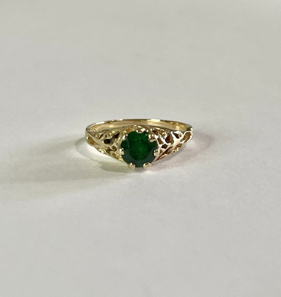 Created Emerald Ring - 14k Yellow Gold Green .84 … - image 1