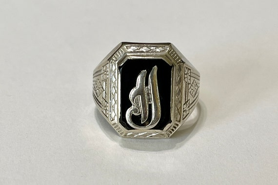 Letter "H" Ring - Retro Era 14k White Gold Genuin… - image 6