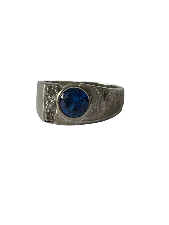 Created Blue Spinel Ring - Vintage 10k White Gold… - image 2