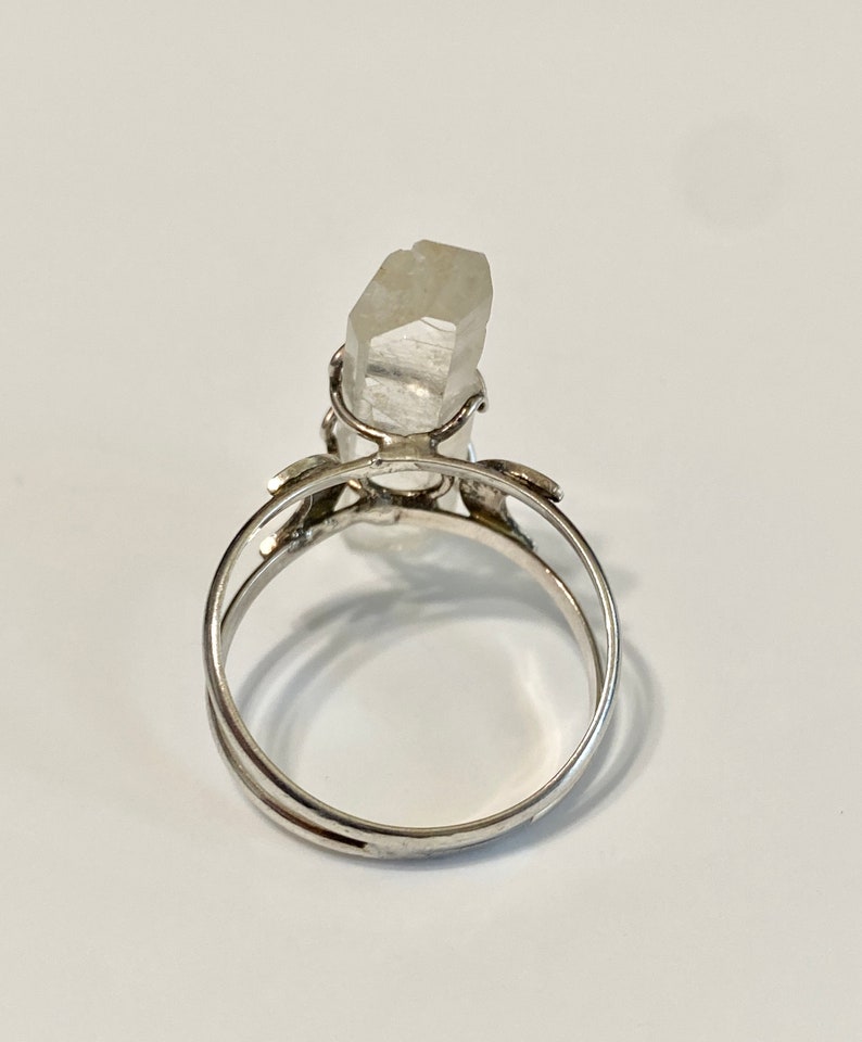 Statement crystal ring Crystal quartz ring Vintage Raw stone Sterling Silver ring Protection ring Sz 10.5 Celestial Raw crystal ring