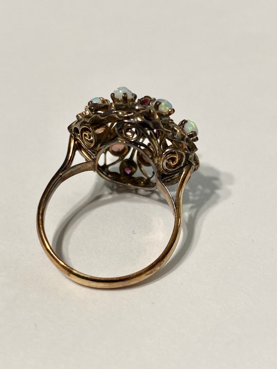 Ruby & Opal Ring - Vintage 14k Rose Gold Harem Pr… - image 9