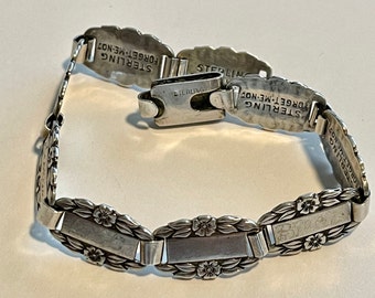 Forget Me Not Bracelet Retro Sterling Silver Flower Engraved Names Vintage 1940s Panel Collectible WWII Era Jewelry Etsy
