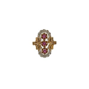 Art Deco Ruby Diamond Ring: 14k Yellow Gold & Platinum, 1930s