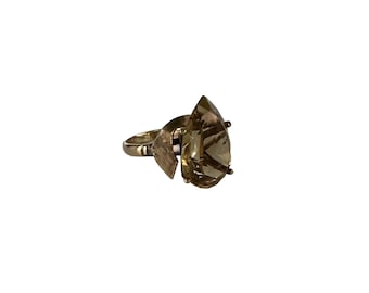 Vintage 10k Yellow Gold Citrine Ring: Pear Cut Cocktail Jewelry