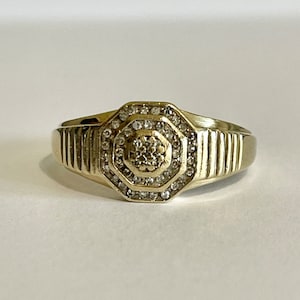 Mid-Century Diamond Ring: 10k Yellow Gold Men&#39;s Statement Jewelry