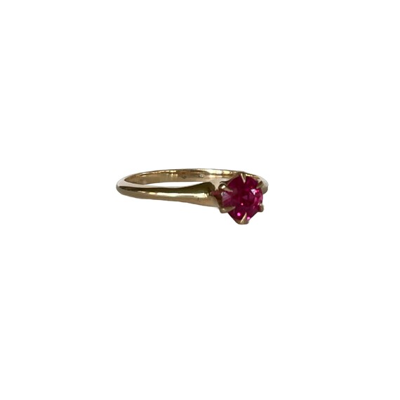 Edwardian Created Ruby Ring: 10k Yellow Gold Soli… - image 3
