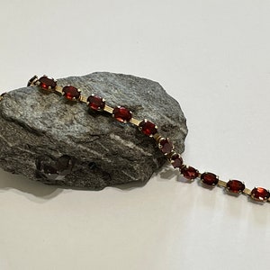 Vintage 10k Yellow Gold Garnet Tennis Bracelet - 1980s Fine Jewelry