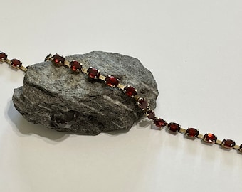 Vintage 10k Yellow Gold Garnet Tennis Bracelet - 1980s Fine Jewelry