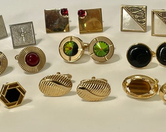 Vintage Gold Tone Cufflinks: Rivoli, MOP, Carnelian, Lucite