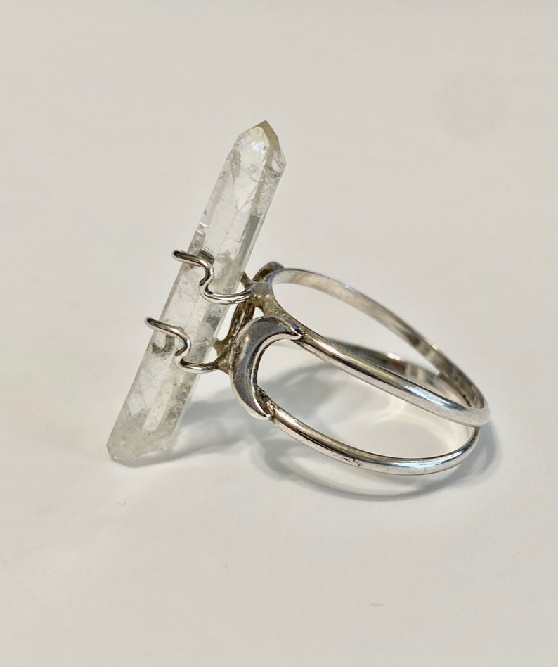 Statement crystal ring Crystal quartz ring Vintage Raw stone Sterling Silver ring Protection ring Sz 10.5 Celestial Raw crystal ring