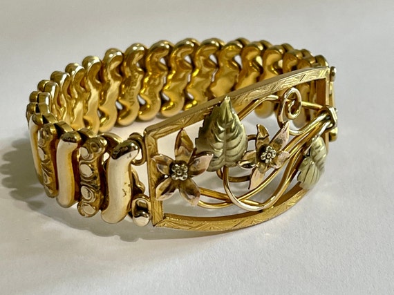 Vintage Expansion Bracelet - Retro 12k Yellow & R… - image 2