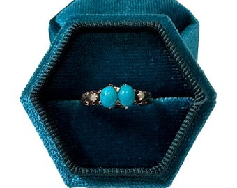 Viktorianischer Türkis & Mondstein Ring - 14k Rose Gold - Größe 6 1/4