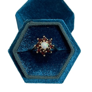 Vintage 10k Gelbgold Opal Granat Halo Ring - 1970s Size 6