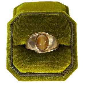 Tigers Eye  Ring - Vintage Mid Century 10k Yellow Gold Statement Ring- Size 11 1/4 Tan & Brown 1.86 Carat Cabochon Gem Fine Jewelry
