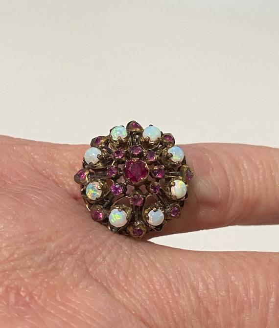Ruby & Opal Ring - Vintage 14k Rose Gold Harem Pr… - image 2