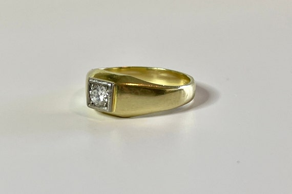Genuine Diamond Ring - Retro 14k Yellow Gold Sing… - image 4