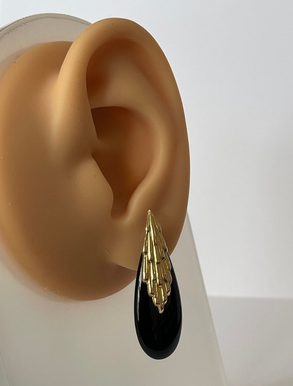 Genuine Onyx Earrings - 14k Yellow Gold earrings-… - image 5