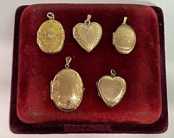 Vintage Diamond 10k & 9k Yellow Gold Locket Pendants -Fine Vintage Era Locket Pendants- Keepsake Jewelry