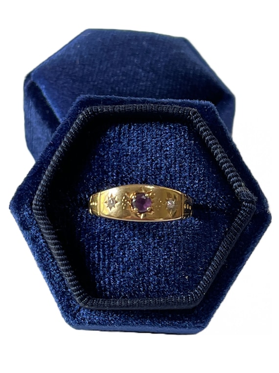 Genuine Amethyst and Sapphire Starburst Gypsy Ring