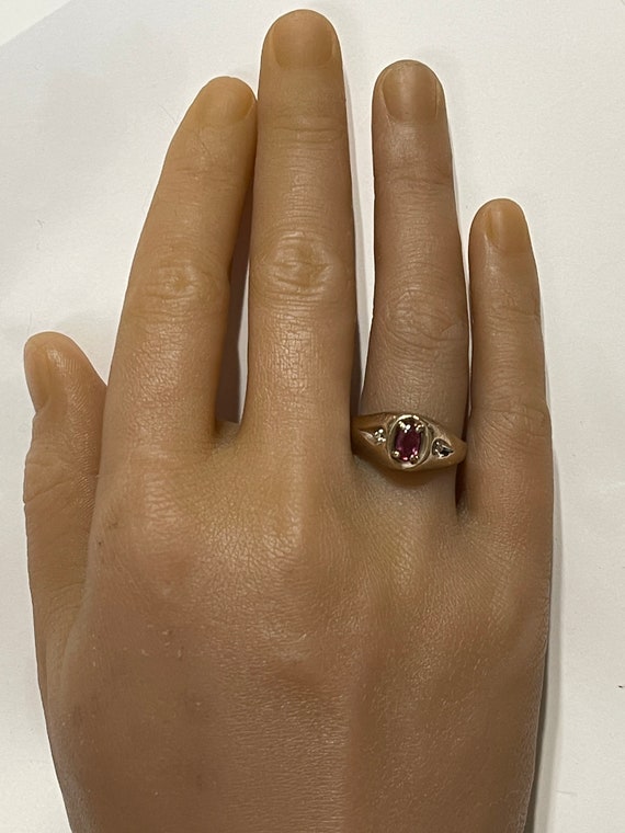 Ruby & Diamond Ring - Vintage 10k Yellow Gold .65… - image 8