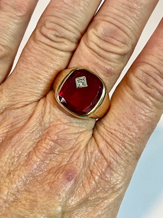 Created Ruby & Natural Diamond Ring - Vintage 10k… - image 3