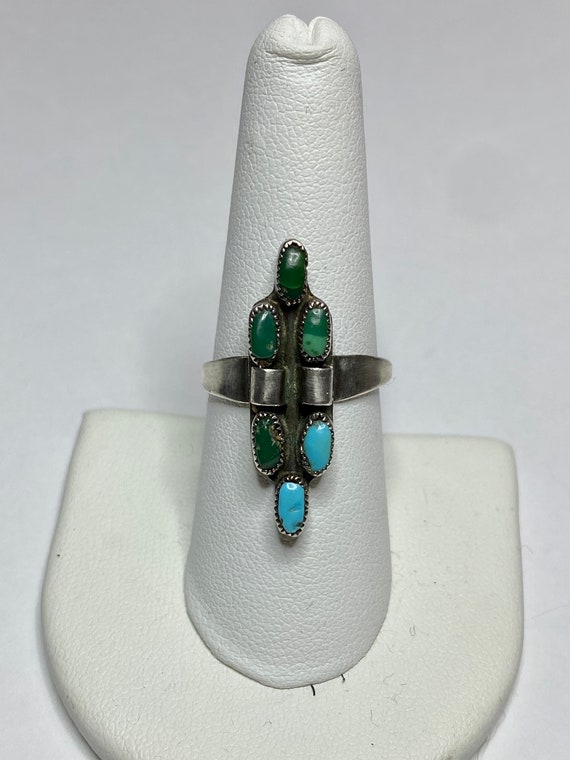 Turquoise Ring, Sterling Silver Ring, Needlepoint
