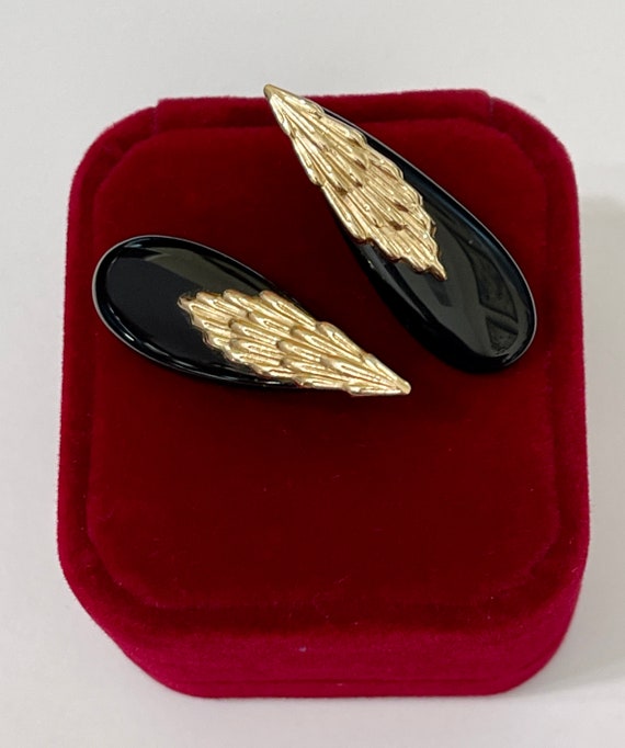 Genuine Onyx Earrings - 14k Yellow Gold earrings-… - image 3