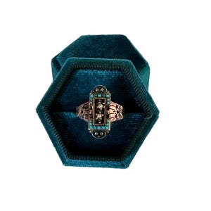 Victorian 10k Gold Turquoise & Seed Pearl Ring - Antique Fine Jewelry Size 8
