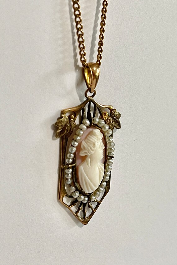 Antique Ostby Barton Cameo Necklace - Edwardian 1… - image 4