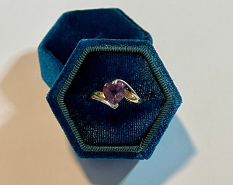 Amethyst Ring, Vintage 10k Two Tone Yellow & White Gold Purple 3.16 CT Heart Cut Gem, February Birthstone Ring SZ 8