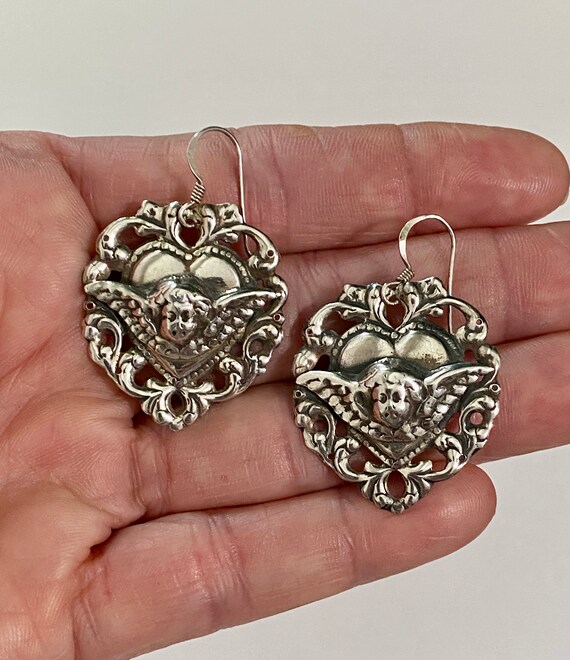 Cherub Angel 3D milagro earrings sterling silver … - image 2