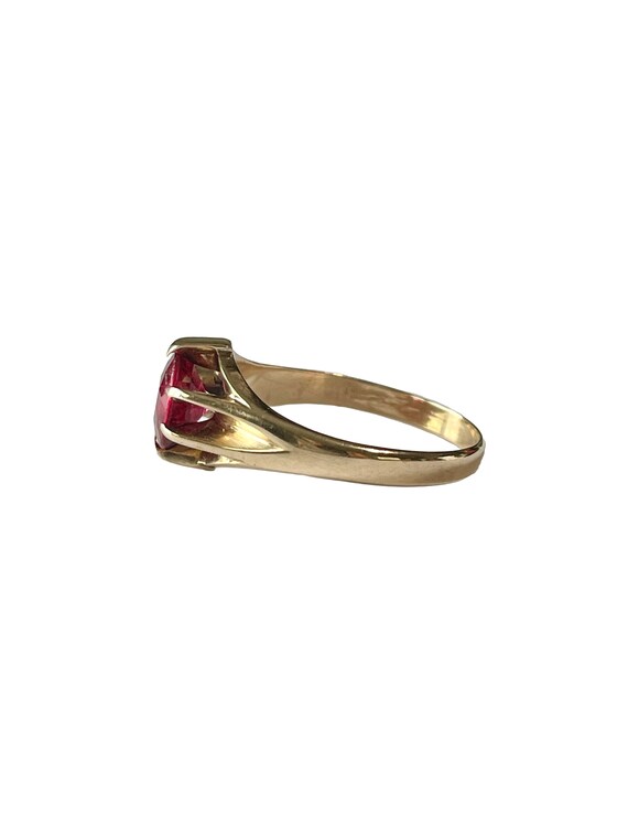 Edwardian Created Ruby Ring: 10k Yellow Gold Soli… - image 8