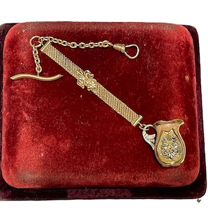 Antique Pocket Watch Chain and Fob - Antique Tri Gold Filled Ornate Wine Pitcher Charm Fob Victorian Era Fashion Pocket Watch Jewelry