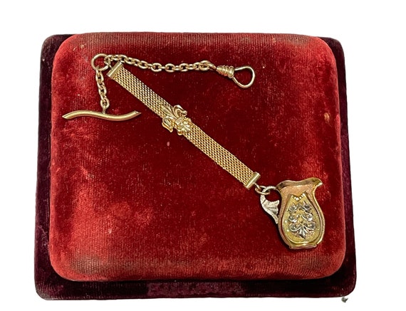 Antique Pocket Watch Chain and Fob - Antique Tri … - image 1