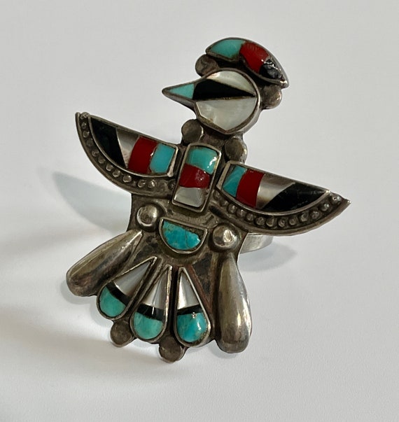 Zuni Thunderbird Ring- Vintage Mid Century 60's e… - image 4