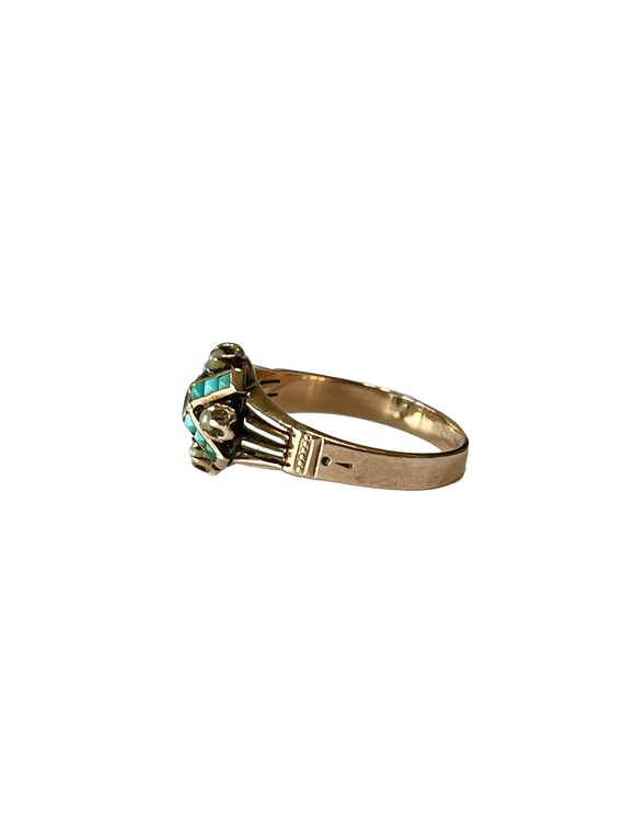 Turquoise & Seed Pearl Ring - 14k Rose Gold Genui… - image 8