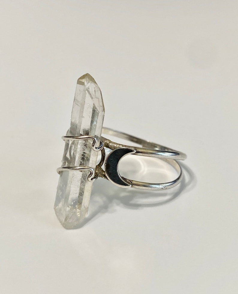 Statement crystal ring Crystal quartz ring Vintage Raw stone Sterling Silver ring Protection ring Sz 10.5 Celestial Raw crystal ring