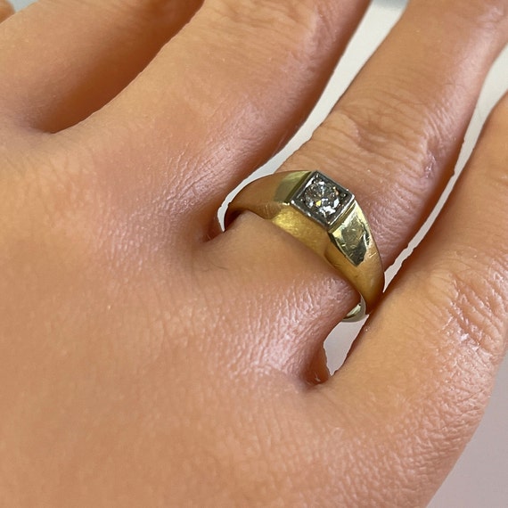 Genuine Diamond Ring - Retro 14k Yellow Gold Sing… - image 5