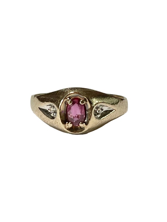 Ruby & Diamond Ring - Vintage 10k Yellow Gold .65… - image 2
