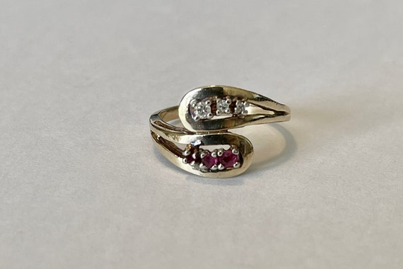Vintage Ruby Diamond 10k Gold Bypass Ring - Retro… - image 5