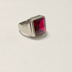 Art Deco10k White Gold Bezel Set Emerald Cut Synthetic Ruby With ...