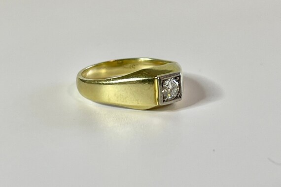 Genuine Diamond Ring - Retro 14k Yellow Gold Sing… - image 2